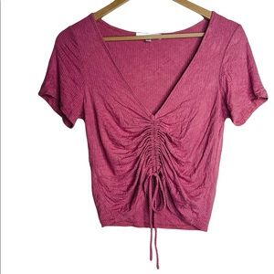 Gaze Top Adjustable Gathered Front V neck Dusty Rose M